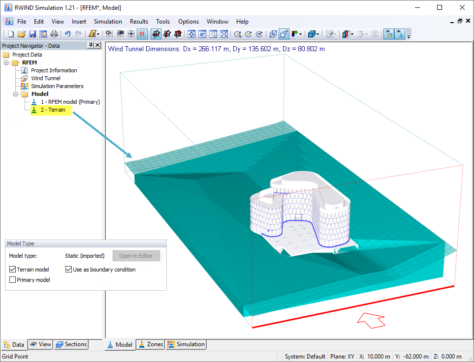 Modèle de terrain utilisé comme condition aux limites (importé à partir d’un fichier STL)